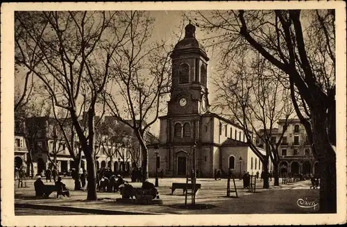 Ak Mostaganem Algerien, La Place de la Republique, l'Eglise