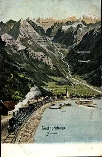 Ak Flüelen Kt. Uri Schweiz, Gotthardbahn, Strecke, Tunnel