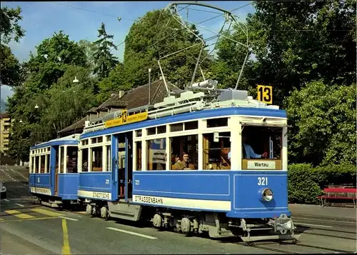 Ak Zürich Stadt Schweiz, Verkehrsbetriebe, Straßenbahn 13 nach Wartau, Motorwagen Ce 4/4 Nr. 321