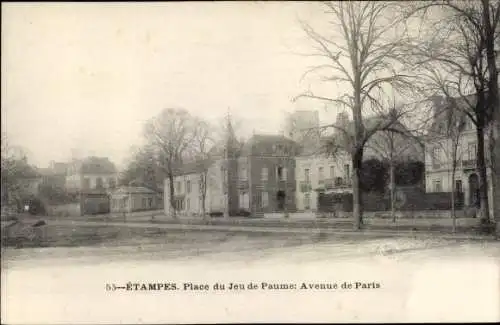 Ak Etampes Essonne, Place du Jeu de Paume, Avenue de Paris