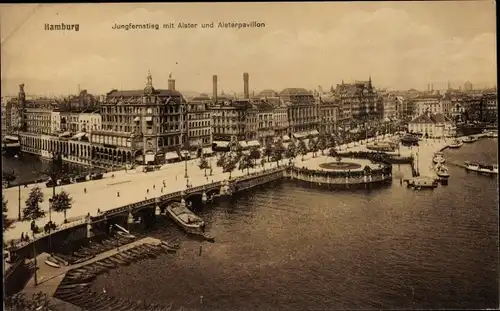 Ak Hamburg, Jungfernstieg mit Alster und Alsterpavillon
