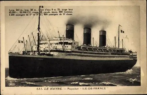 Ak Dampfer Ile de France, CGT, French Line