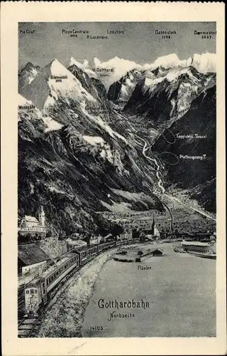 Ak Flüelen Kt. Uri Schweiz, Gotthardbahn, Strecke, Tunnel