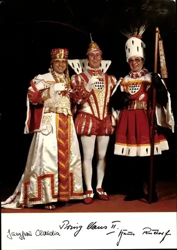 Ak Kölner Karneval 1973, Prinz Claus II, Kölner Bauer Rudolf, Kölner Jungfrau Claudia