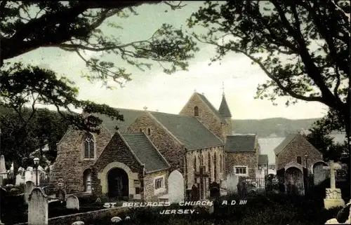 Ak Saint Brélade Jersey Kanalinseln, Church and Churchyard