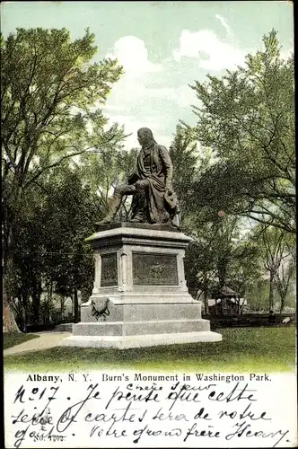 Ak Albany New York State USA, Burn's Monument in Washington Park