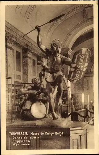 Ak Tervueren Demokratische Republik Kongo Zaire, Musée du Congo Belge, Danse de guerre