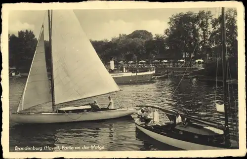 Ak Brandenburg an der Havel, Partie an der Malge, Segelboote