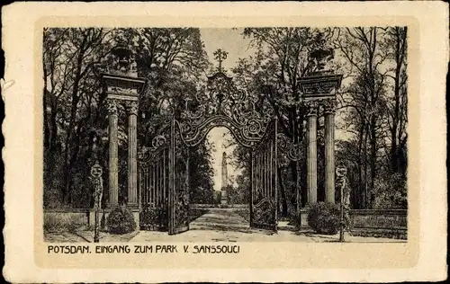 Ak Potsdam in Brandenburg, Eingang zum Park von Sanssouci