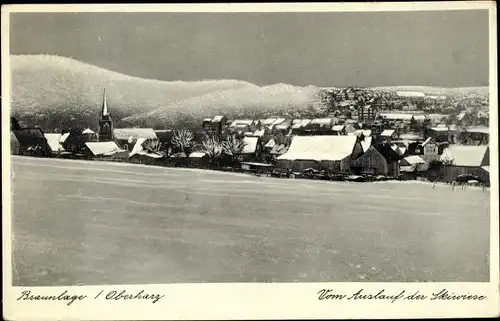 Ak Braunlage im Oberharz, vom Auslauf der Skiwiese, Schneelandschaft