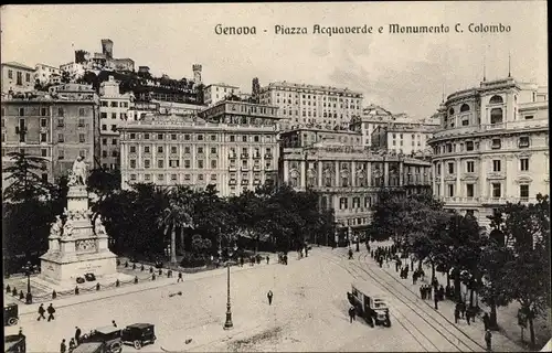 Ak Genova Genua Ligurien, Piazza Acquaverde, Monumento C. Colombo