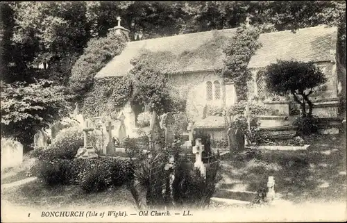 Ak Bonchurch Isle of Wight South East, Old church, Kirche, Friedhof