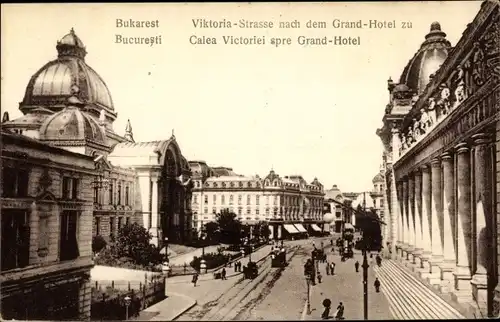 Ak București Bukarest Rumänien, Calea Victoriei spre Grand Hotel