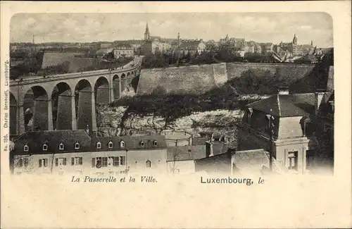 Ak Luxemburg, La Passerelle et la Ville, Vue générale