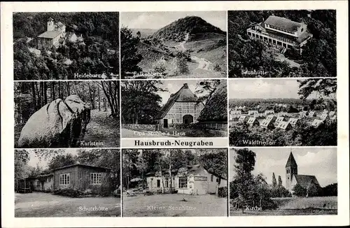 Ak Hamburg Harburg Neugraben Fischbek, Heideburg, Karlstein, Sennhütte, Falkenberg, Waldfrieden