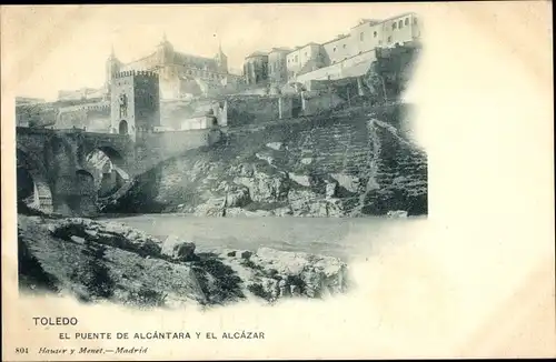 Ak Toledo Kastilien La Mancha Spanien, El Puente de Alcantara a el Alcazar