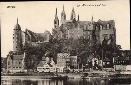 Ak Meißen in Sachsen, Kgl. Albrechtsburg und Dom, Binnenschiffe