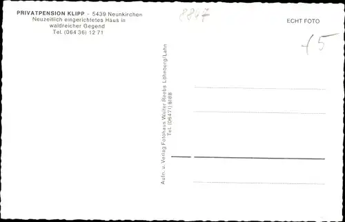 Ak Neunkirchen Rheinland Pfalz, Privatpension Klipp, Außenansicht, Inneres