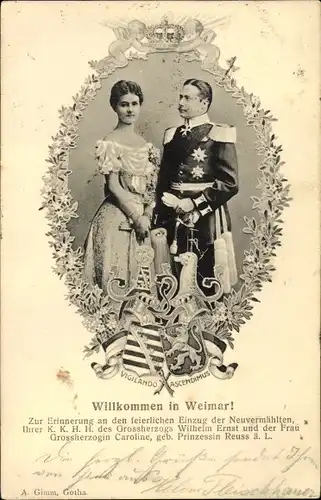 Ak Großherzog Wilhelm Ernst von Reuss ä.L., Großherzogin Caroline, Vermählung