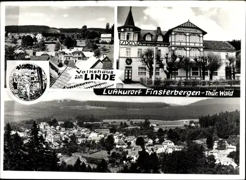 Ak Finsterbergen Friedrichroda Thüringen, Volkshaus Zur Linde, Totalansicht der Ortschaft