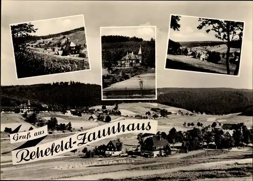 Ak Rehefeld Zaunhaus Altenberg im Erzgebirge, Totalansicht der Ortschaft mit Umgebung, Felder