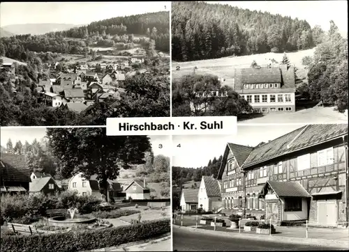 Ak Hirschbach Suhl in Thüringen, Polytechnische Oberschule, Grünanlage, FDGB Erholungsheim Einheit