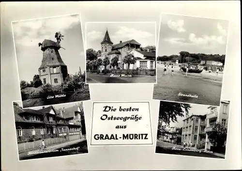 Ak Graal Müritz im Kreis Rostock, Strandhalle, Rosa Luxemburg Heim, Windmühle, Haus Malta