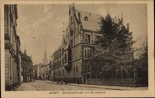 Ak Düren in Nordrhein Westfalen, Zehnthoffstraße mit Gymnasium