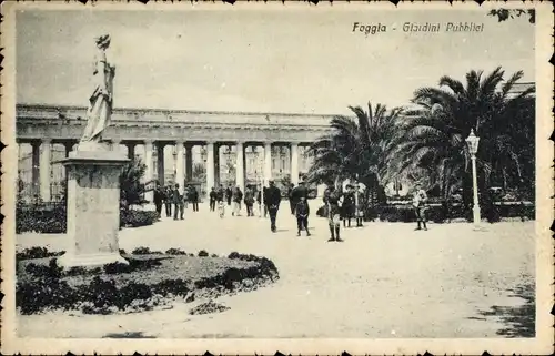 Ak Foggia Puglia, Giardini Publici, Parkpartie mit Statue, Palmen