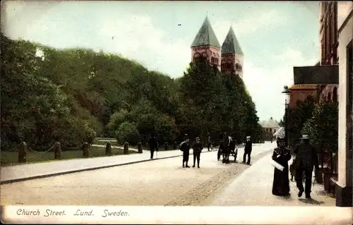 Ak Lund Schweden, Church Street, Kirche, Straßenpartie