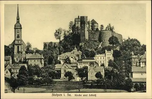 Ak Stolpen in Sachsen, Teilansicht mit Kirche und Schloss