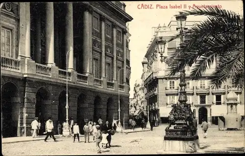 Ak Cádiz Andalusien Spanien, Plaza Isabell II y Ayuntamiento