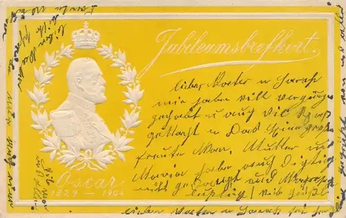 Präge Ak König Oskar II. von Schweden und Norwegen, Jubileumsbrefkort 1904