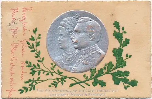 Relief Ak Kaiser Wilhelm II., Zur Erinnerung an die Silberhochzeit des Kaiserpaares