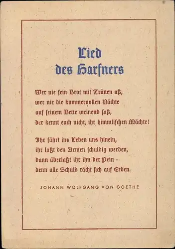 Ak Lied des Harfners von Johann Wolfgang von Goethe