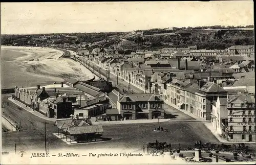 Ak St. Helier Jersey Kanalinseln, Vue générale de l'Esplanade