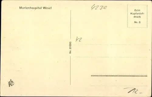 Ak Wesel am Niederrhein, Marienhospital, Flur, Treppe