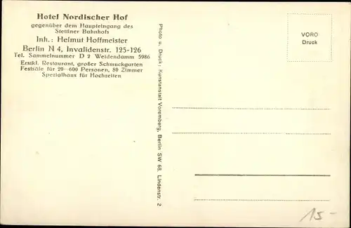 Ak Berlin Mitte, Hotel Nordischer Hof, Invalidenstraße 125/126, Nachtansicht