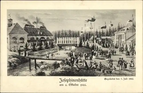 Künstler Ak Szklarska Poręba Schreiberhau Riesengebirge Schlesien, Josephinenhütte 1846, Glashütte