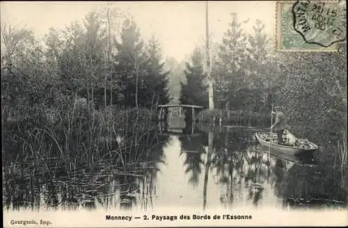 Ak Mennecy Essonne, Paysage des Bords de l'Essonne, barque