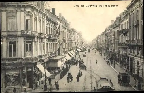 Ak Louvain Leuven Flämisch Brabant, Rue de la Station, Geschäfte
