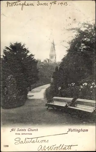 Ak Nottingham East Midlands England, All Saints Church seen from Arboretum