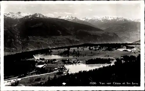 Ak Crans près Céligny Kt. Waadt Schweiz, Panorama avec des Lacs