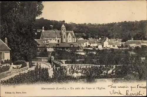 Ak Marcoussis Essonne, Un coin du Pays et l'Eglise