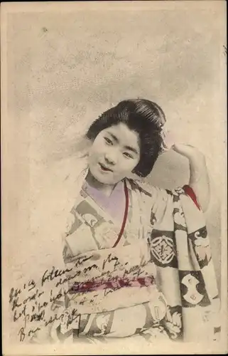 Ak Portrait einer Japanerin im Kimono