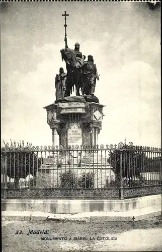 Ak Madrid Spanien, Monumento á Isabel la Católica, vista general, valla