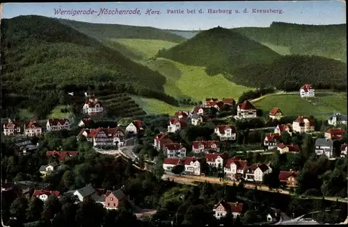 Ak Wernigerode am Harz OT Nöschenrode, Partie bei der Harburg und dem Kreuzberg