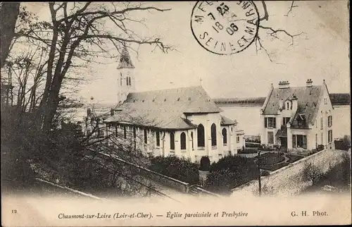 Ak Chaumont sur Loire Loir et Cher, Eglise paroissiale et Presbytere