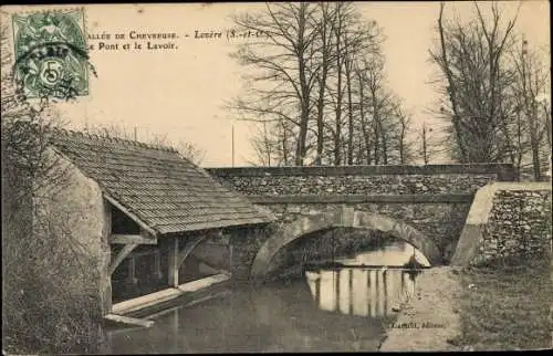 Ak Lozere Essonne, Allee de Chevreuse, Pont et le Lavoir