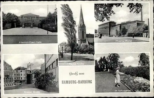 Ak Hamburg Harburg, Friedrich Ebert Halle, Bremer Straße, Phönix Werke, Pauluskirche, Schulgarten